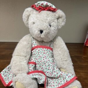 Vintage 1991 The Vermont Teddy Bear Co Jointed Bear With Strawberry Dress 21”